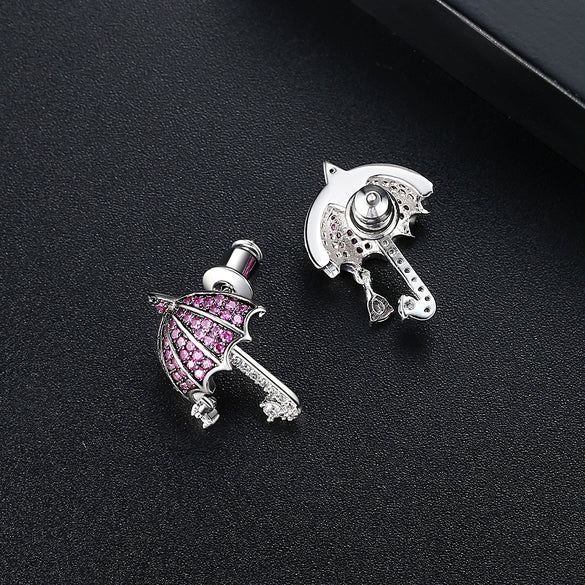 Fashion Copper Geometric Small Umbrella Earrings With Micro Inlaid Pointed Crystal Mixed Color Zircon For Women