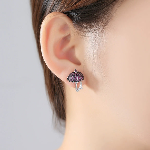 Fashion Copper Geometric Small Umbrella Earrings With Micro Inlaid Pointed Crystal Mixed Color Zircon For Women