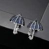 Fashion Copper Geometric Small Umbrella Earrings With Micro Inlaid Pointed Crystal Mixed Color Zircon For Women
