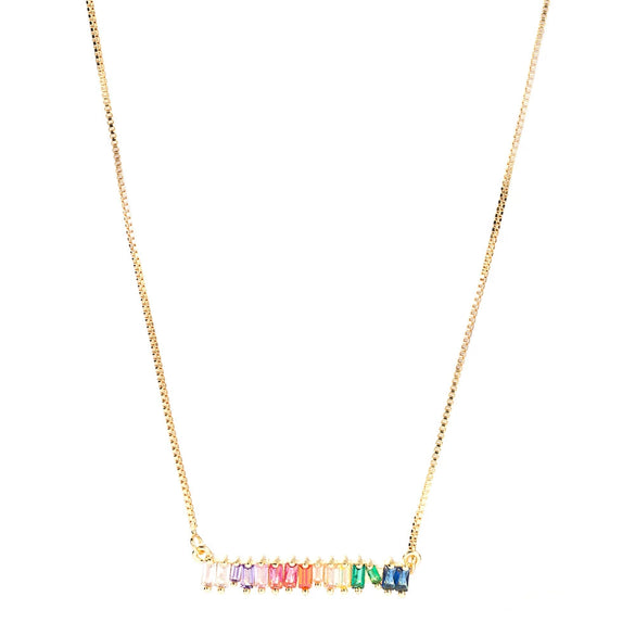 Fashion Copper Inlaid Colorful Zircon Geometric Pendant Necklace For Women Alloy Ball Chain Microsetting