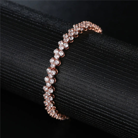 Fashion Copper Inlaid Zircon Ladies Bracelet With Rose Gold Electroplating