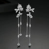Fashion Copper Inlaid Zircon Long Tassel Chain Earrings Geometric Flower Ear Jewelry For Women