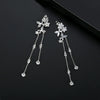 Fashion Copper Inlaid Zircon Long Tassel Chain Earrings Geometric Flower Ear Jewelry For Women