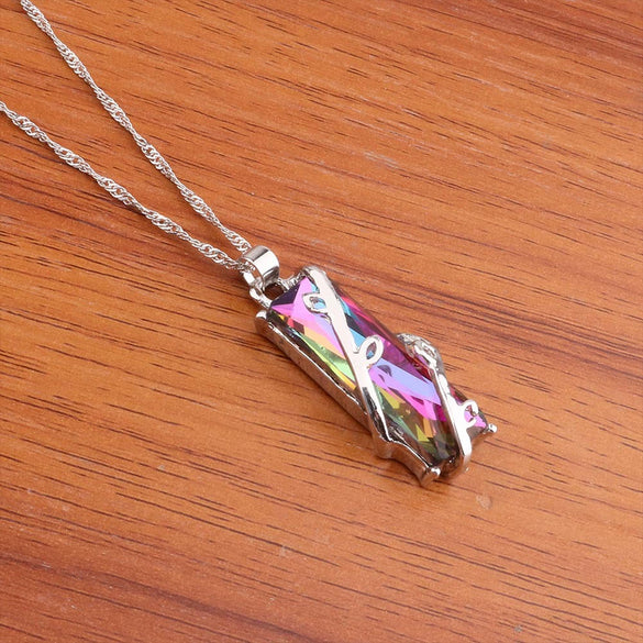 Fashion Copper Jewelry Set With Colorful Faceted Crystal Earrings And Geometric Pendant Necklace With O Chain