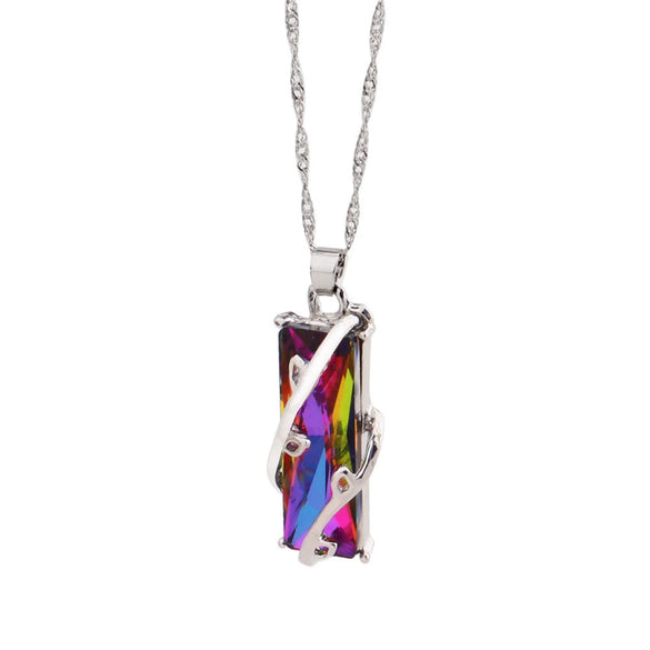 Fashion Copper Jewelry Set With Colorful Faceted Crystal Earrings And Geometric Pendant Necklace With O Chain