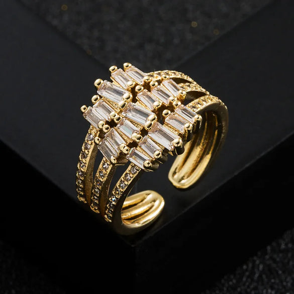 Fashion Copper-Plated 18k Gold Micro-Set Zircon Geometric Tail Ring