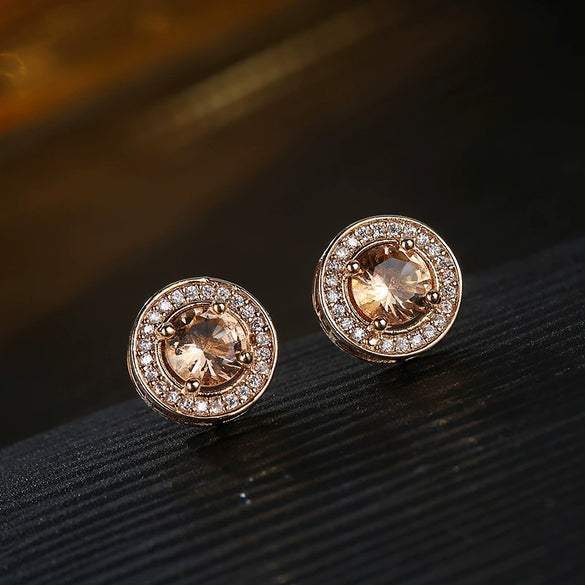 Fashion Copper Round Flower Zircon Earrings With Diamond Look Natural Style Creative Jewelry For Women