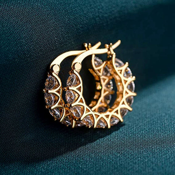 Fashion Copper Zircon Round Stud Earrings With Full Diamond Look For Women Wholesale Jewelry