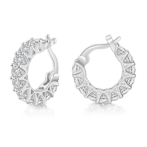Fashion Copper Zircon Round Stud Earrings With Full Diamond Look For Women Wholesale Jewelry
