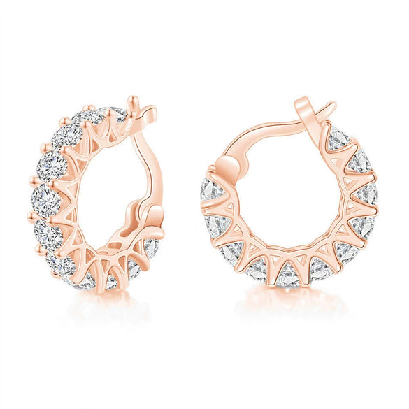 Fashion Copper Zircon Round Stud Earrings With Full Diamond Look For Women Wholesale Jewelry