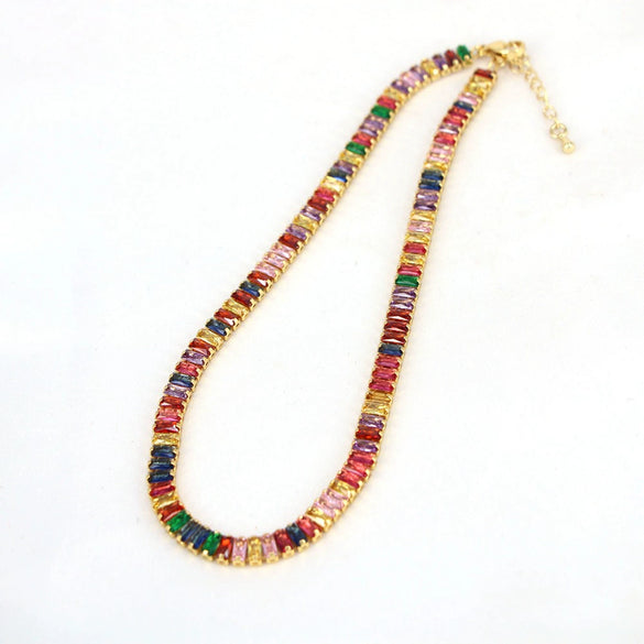 Fashion Copper Zircon Tennis Chain Necklace Geometric Electroplated Box Chain Hip Hop Jewelry