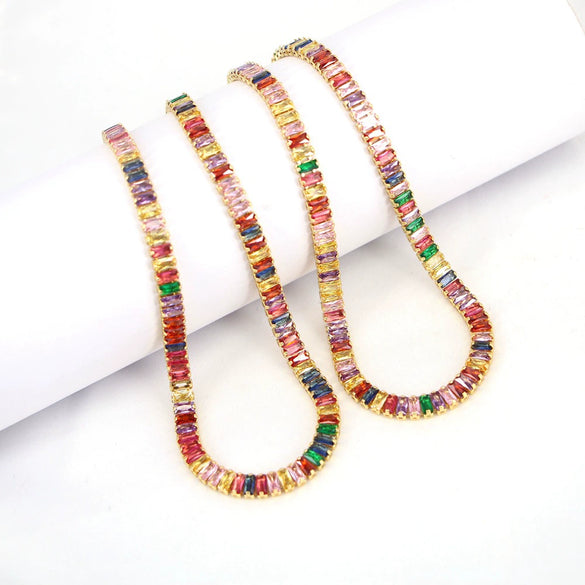 Fashion Copper Zircon Tennis Chain Necklace Geometric Electroplated Box Chain Hip Hop Jewelry