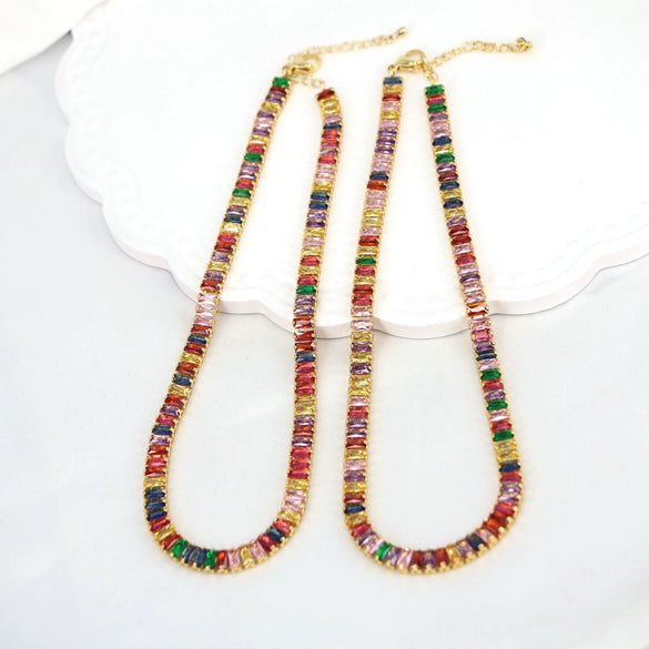 Fashion Copper Zircon Tennis Chain Necklace Geometric Electroplated Box Chain Hip Hop Jewelry