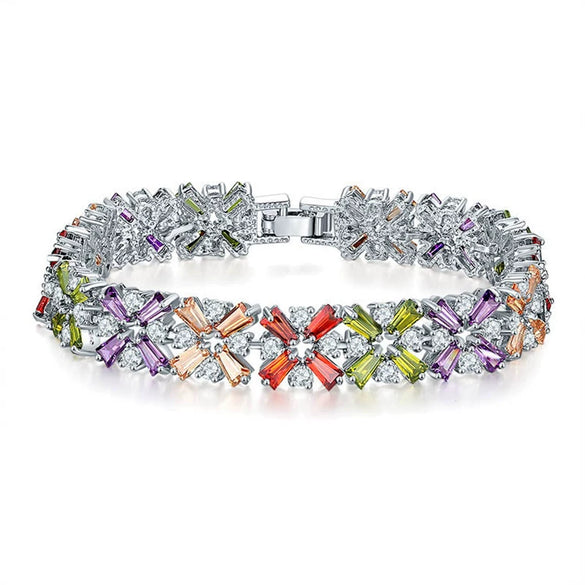 Fashion Copper Zirconia Flower Bracelet Full Zircon Casual Bracelet For Women And Couples