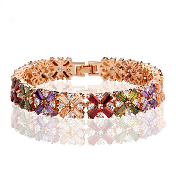 Fashion Copper Zirconia Flower Bracelet Full Zircon Casual Bracelet For Women And Couples