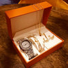Fashion Creative Alloy Stainless Steel Round Watch And Bracelet Earrings Necklace Set For Female