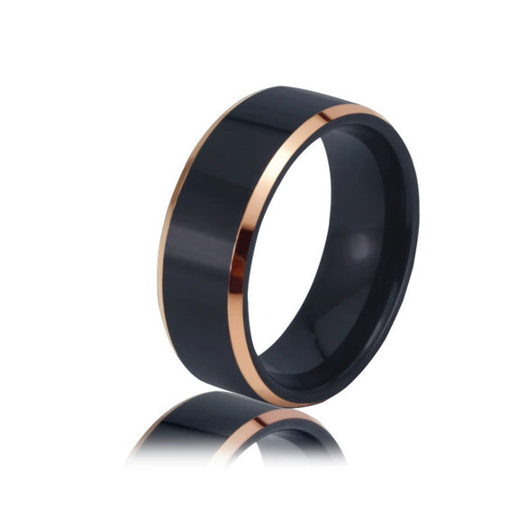 Fashion Creative Black Beveled Gold Band Ring In Stainless Steel