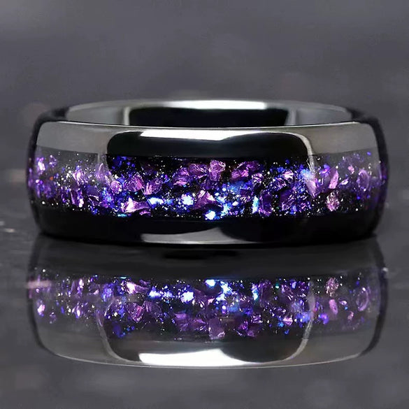 Fashion Creative Black Crystal Stainless Steel Geometric Ring With Electroplating