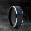 Fashion Creative Black Double Blue Stripe Stainless Steel Ring