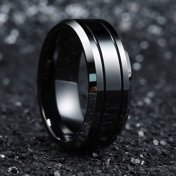 Fashion Creative Black Double Slot Smooth Stainless Steel Ring