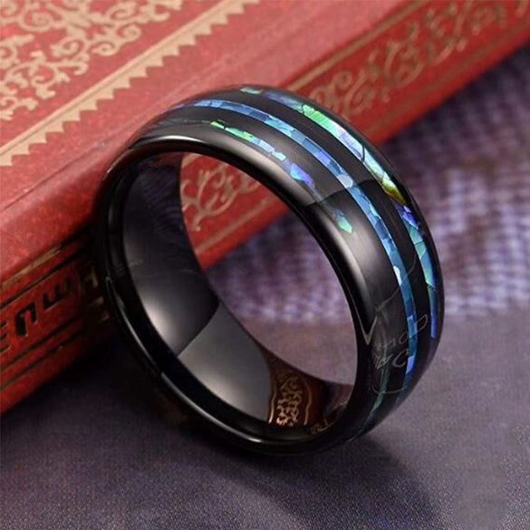 Fashion Creative Black Threegroove Sticker Stainless Steel Ring