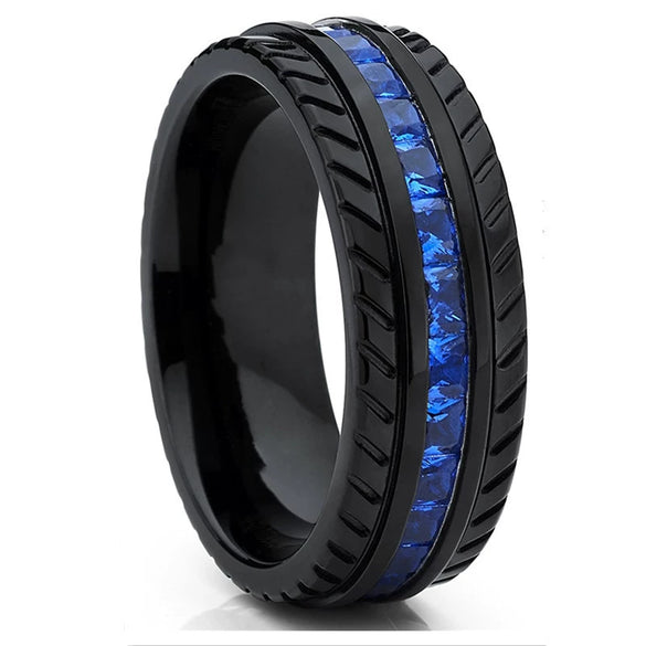 Fashion Creative Black Wheel Blue Diamond Ring Stainless Steel Jewelry