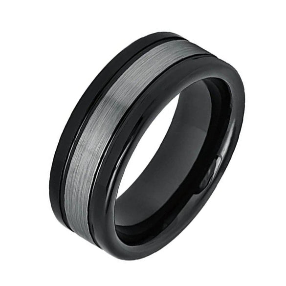 Fashion Creative Black White Ribbon Stainless Steel Ring