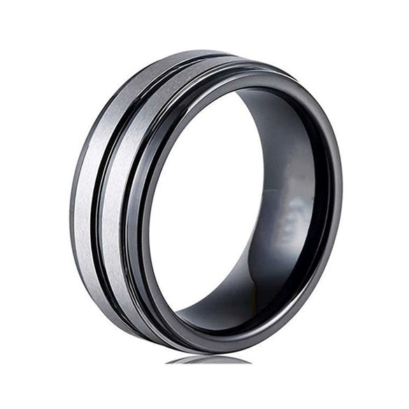 Fashion Creative Black White Surface Groove Ring Stainless Steel Jewelry