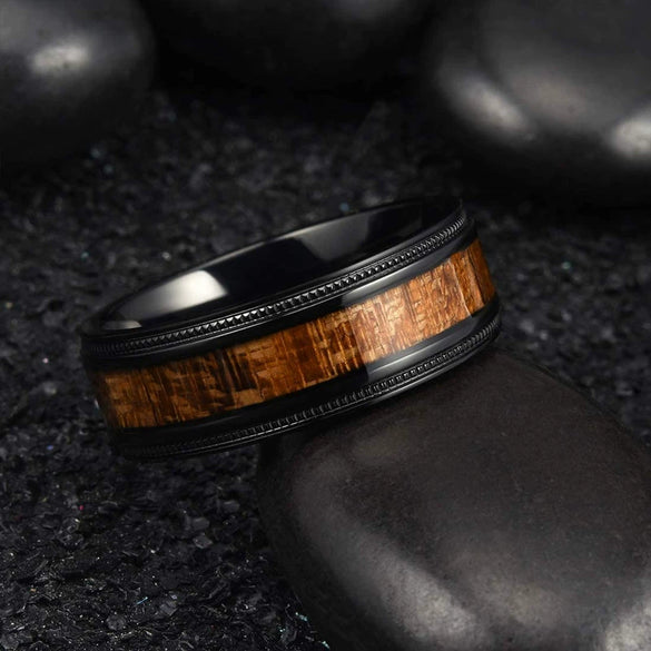 Fashion Creative Black Wood Grain Stainless Steel Ring Jewelry