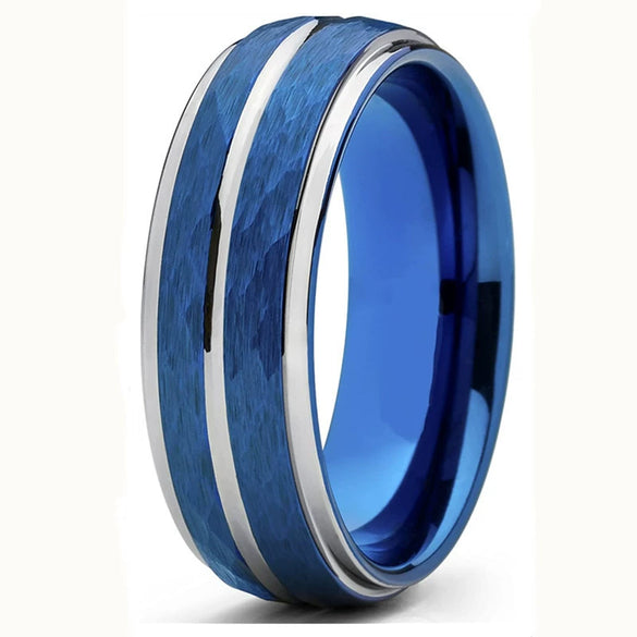 Fashion Creative Blue Groove Stainless Steel Ring