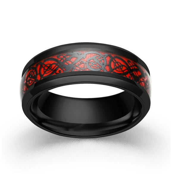 Fashion Creative Carbon Fiber Dragon Pattern Stainless Steel Ring