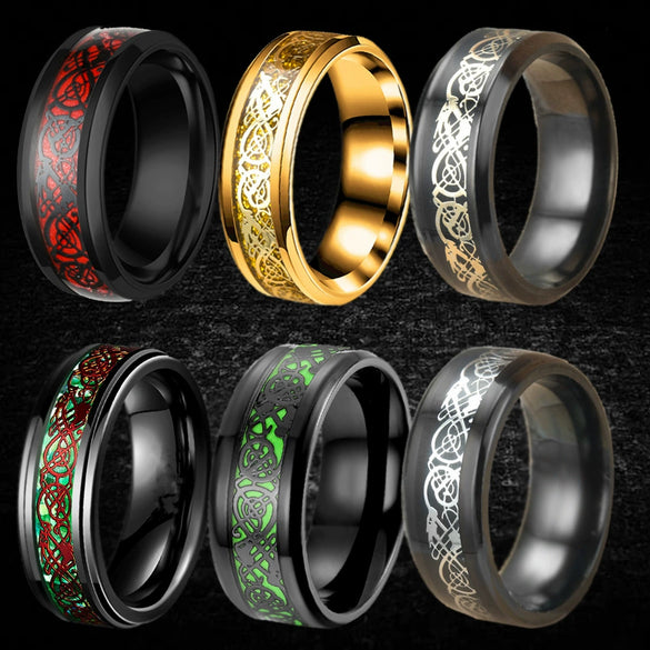 Fashion Creative Carbon Fiber Dragon Pattern Stainless Steel Ring