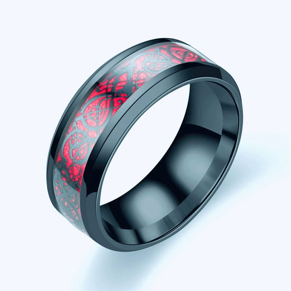Fashion Creative Carbon Fiber Dragon Pattern Stainless Steel Ring