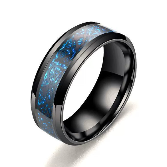 Fashion Creative Carbon Fiber Dragon Pattern Stainless Steel Ring