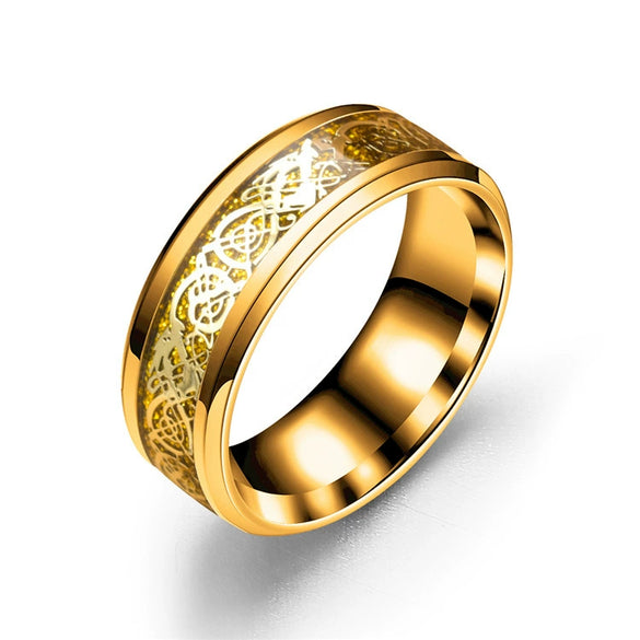 Fashion Creative Carbon Fiber Dragon Pattern Stainless Steel Ring