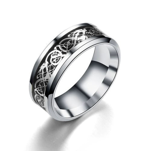 Fashion Creative Carbon Fiber Dragon Pattern Stainless Steel Ring