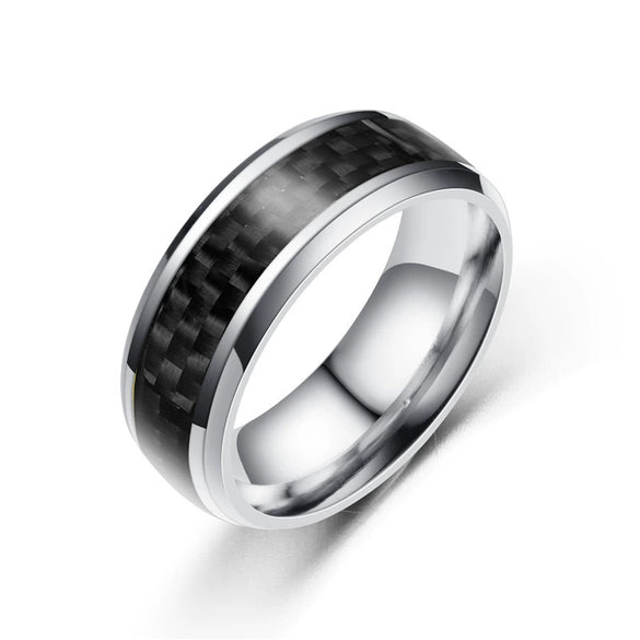 Fashion Creative Carbon Fiber Patch Stainless Steel Ring