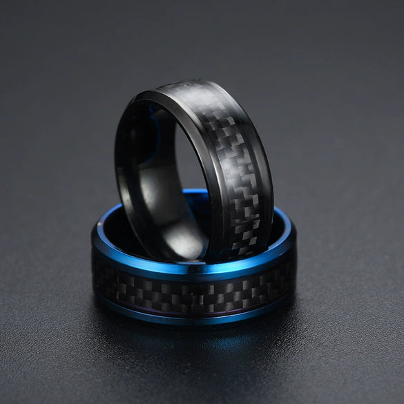 Fashion Creative Carbon Fiber Patch Stainless Steel Ring