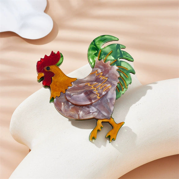Fashion Creative Cartoon Contrast Color Cock Acrylic Animal Brooch With Zodiac Printing