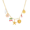 Fashion Creative Cartoon Fruit Cherry Pendant With Dripping Oil Love Eyes Starfish On Stainless Steel Box Chain Ladies Necklace Electroplated
