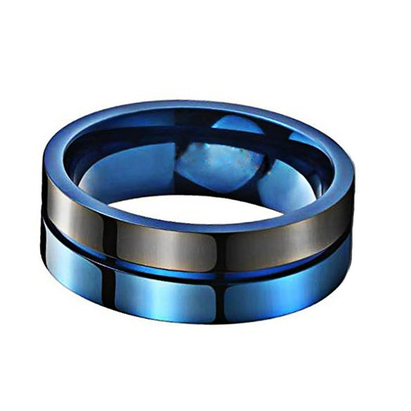 Fashion Creative Classic Black And Blue Stitching Stainless Steel Ring