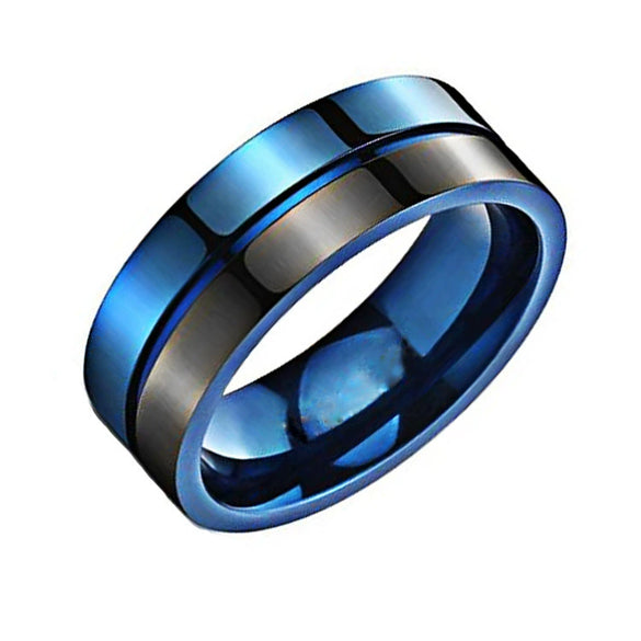Fashion Creative Classic Black And Blue Stitching Stainless Steel Ring