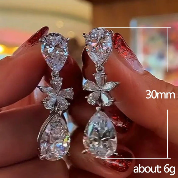 Fashion Creative Copper Earrings With Zircon And Drop Shape Design