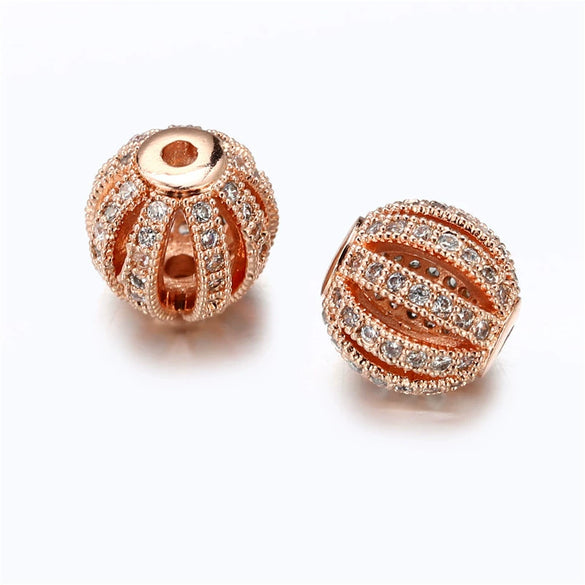Fashion Creative Copper Inlaid Zirconium Hollow Fourcolor Round Loose Bead Pendant Bracelet Accessories Electroplated
