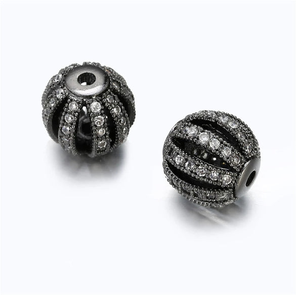 Fashion Creative Copper Inlaid Zirconium Hollow Fourcolor Round Loose Bead Pendant Bracelet Accessories Electroplated