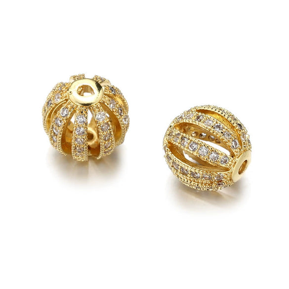 Fashion Creative Copper Inlaid Zirconium Hollow Fourcolor Round Loose Bead Pendant Bracelet Accessories Electroplated