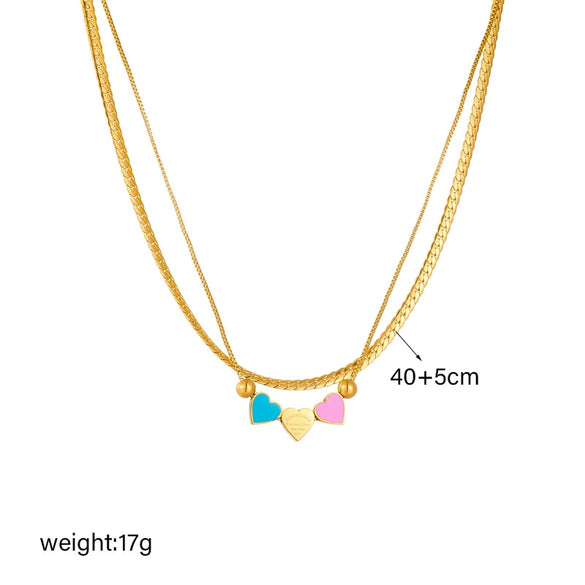 Fashion Creative Double Layer Stacked Color Love Titanium Steel Necklace With Geometric Pattern And Electroplating Treatment