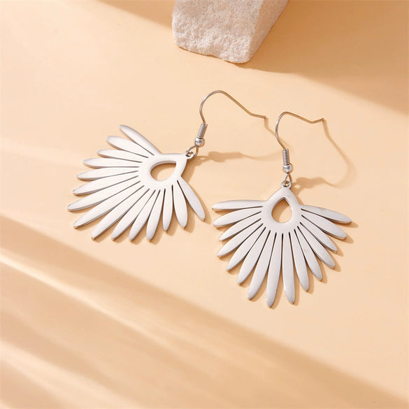 Fashion Creative Fan Shaped Gold Plated Stainless Steel Palm Tree Pendant Earrings For Women