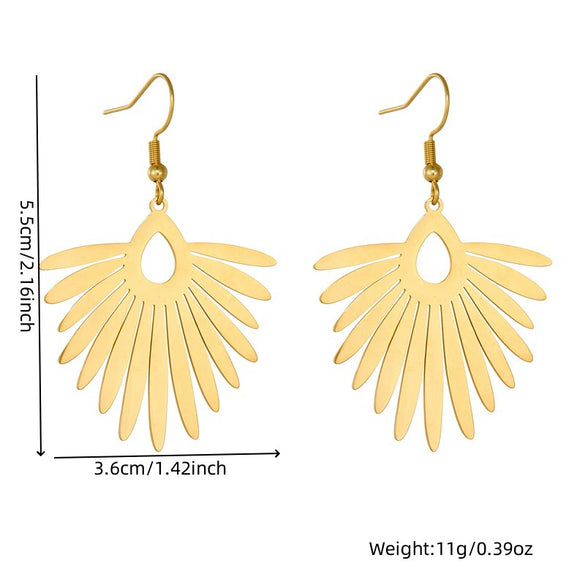 Fashion Creative Fan Shaped Gold Plated Stainless Steel Palm Tree Pendant Earrings For Women