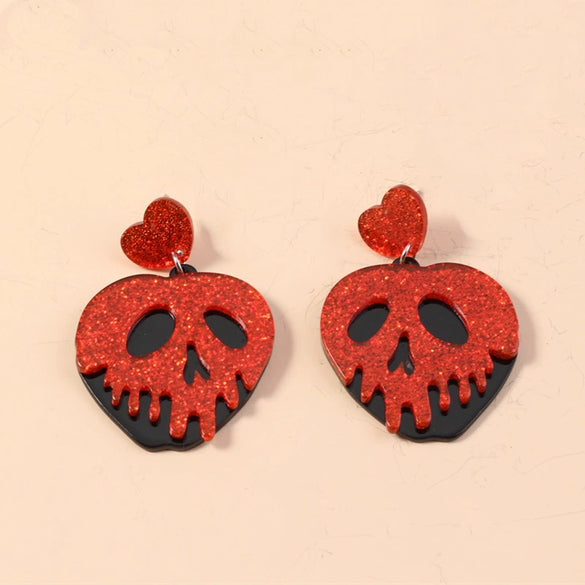 Fashion Creative Funny Acrylic Heart Shaped Pendant Hollow Skull Earrings Retro Trend Statement Earrings